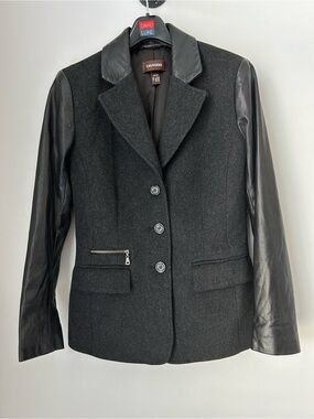 Danier Wool-Blend and Leather Sleeve Tailored Blazer Jacket